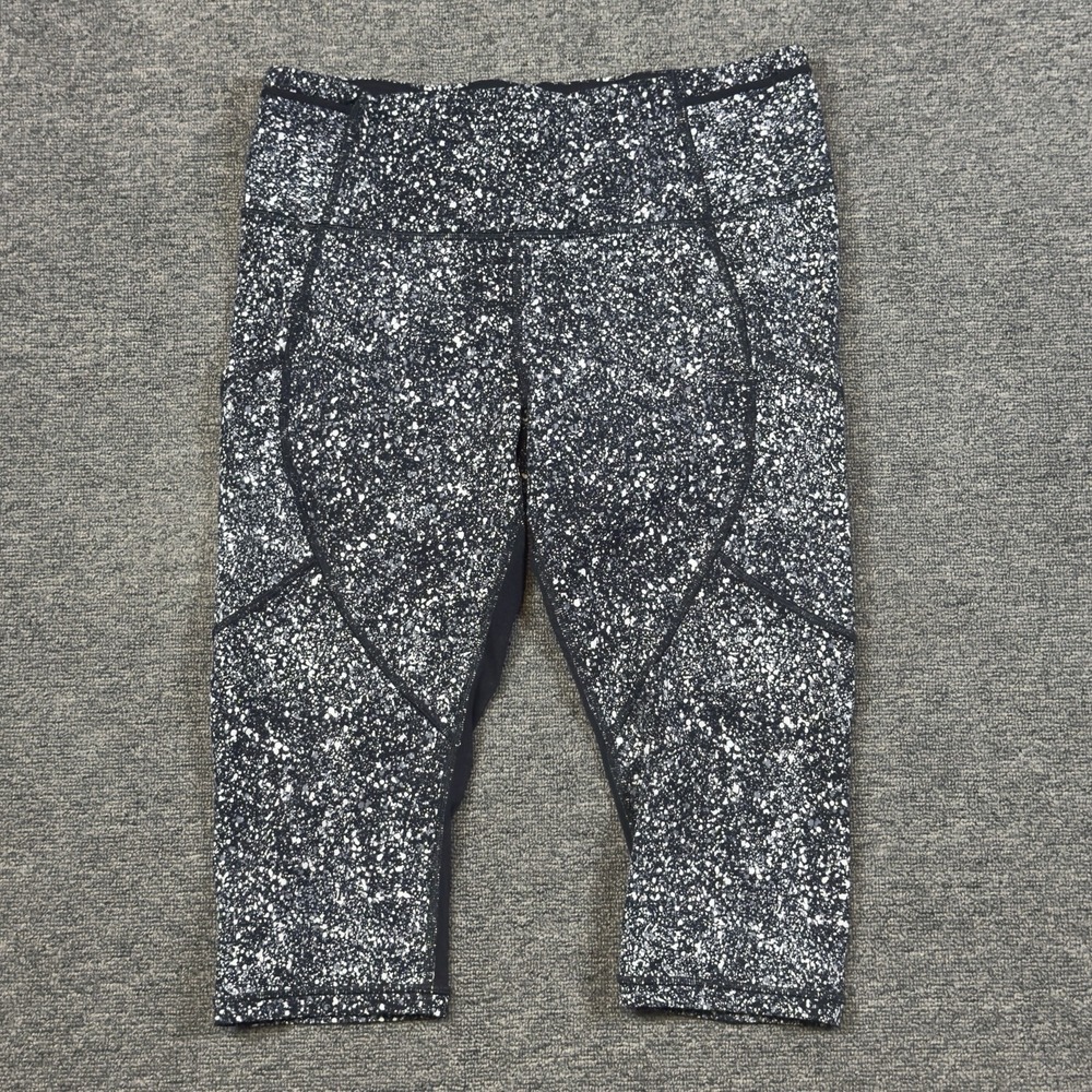 Lululemon Women's Capri Leggings Size 10 Black White Paint Splatter Activewear